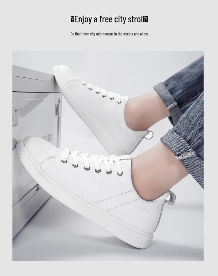 Men's Genuine Leather Retro White Cowhide Sneakers