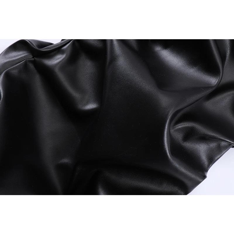 Hip Hop Mens Pleated Pu Leather Pants Harajuku Retro Streetwear Loose Ruched Casual Trousers Straight Solid Color Black Pants