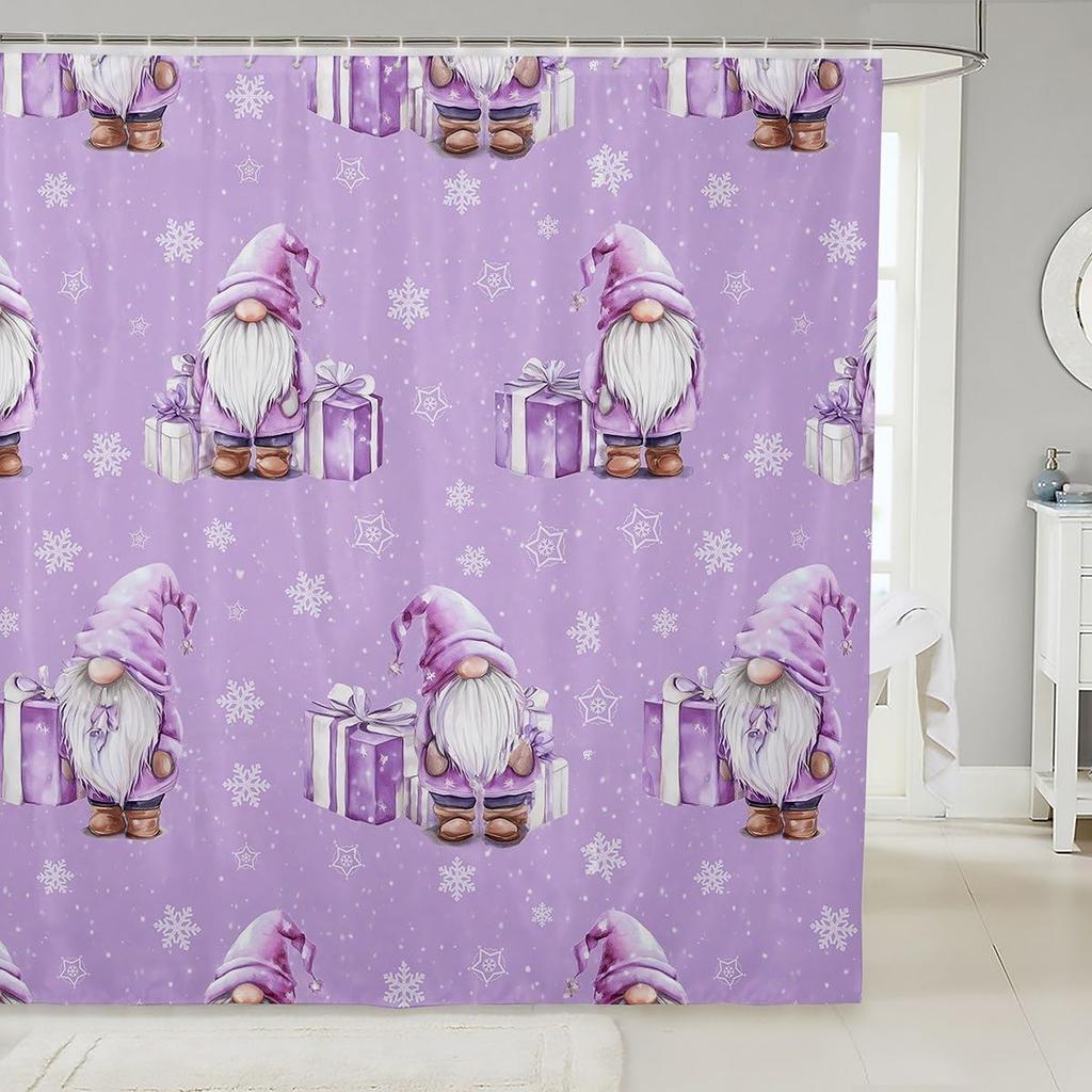 Christmas Puppy Shower Curtains Festive Pet Bathroom Curtain Kids Women Men Cute Dog Bathroom Accessories Xmas Tree Snowflake