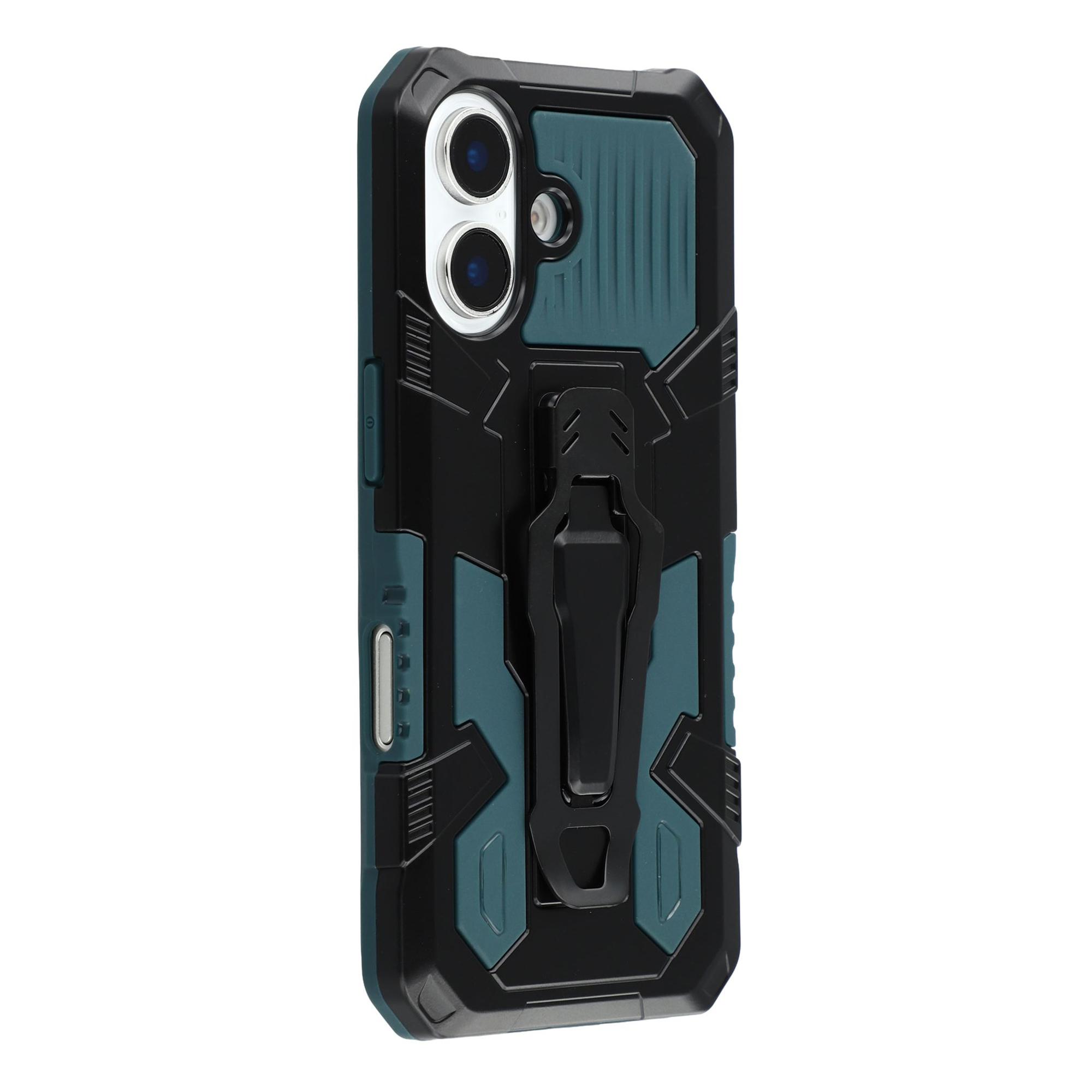 

Чехол для iPhone 16 Plus с подставкой и клипсой для ремня, задняя крышка телефона из ТПУ+ПК Green