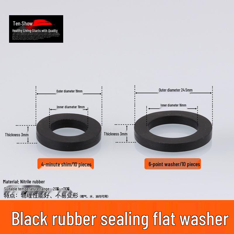4-6 Minute Silicone Waterproof Gasket Seal for Water Heaters & Showers - Black Nitrile Rubber, Thickened Flat Washer