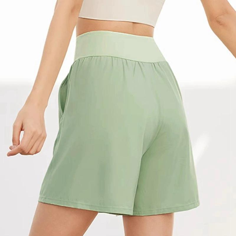 Damen High-Waist Sportshorts Locker Atmungsaktiv Schnelltrocknend Fitnessshorts