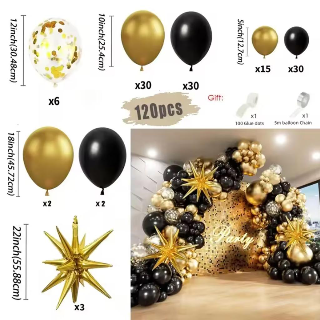 121Pcs White and Gold Balloons Garland Arch Kit with Starburst Foil Balloons for Wedding Anniversary Birthday Party Decorations