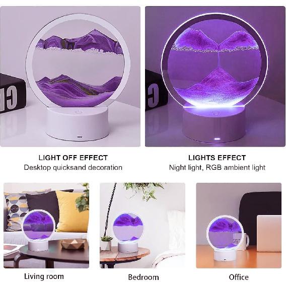 Dnil Moving Sand Art Lamp, 3D Moving Sand Art, Children's Desktop Art Toys, Quicksand Bedside Lamp, Creative Glass Sand Painting Colorful Night