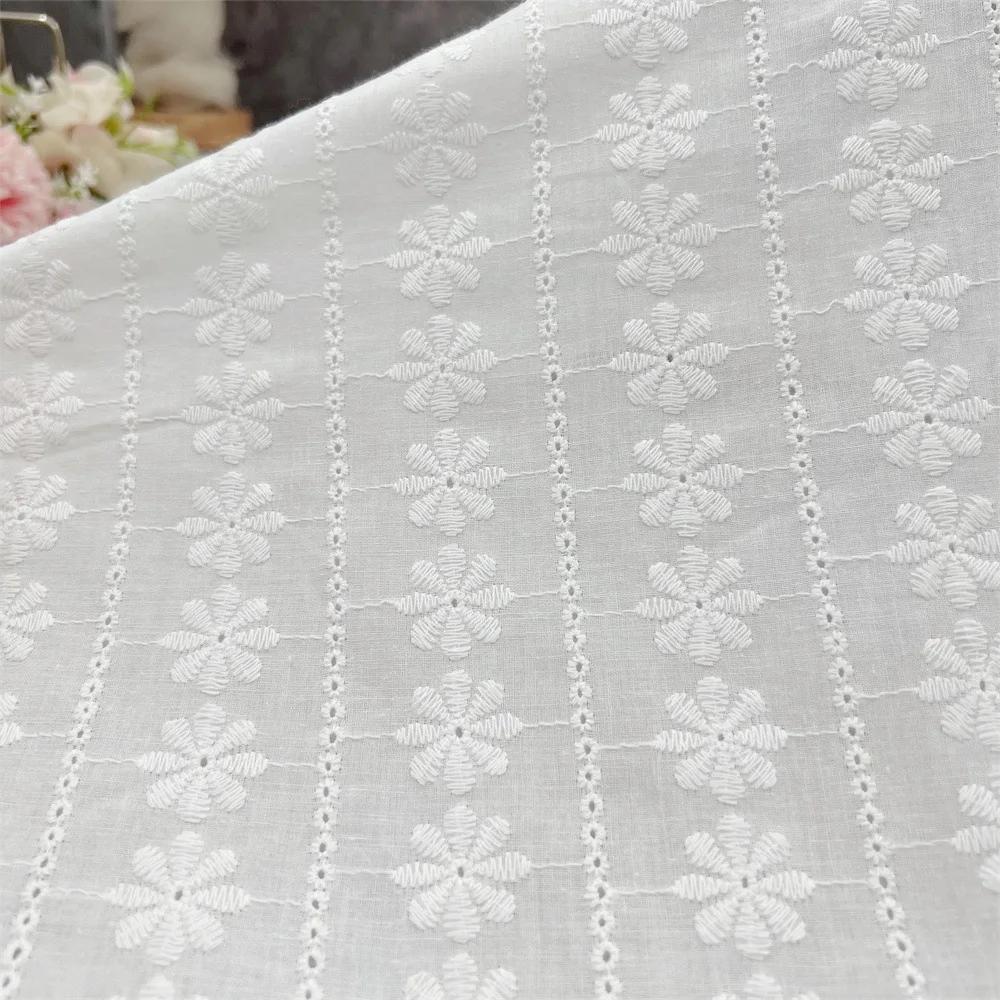 2Yards 130cm Width White Pure Cotton Hollowed-out Embroidered Fabric, Water-soluble Shirt Cotton and Skirt Fabric BL-369