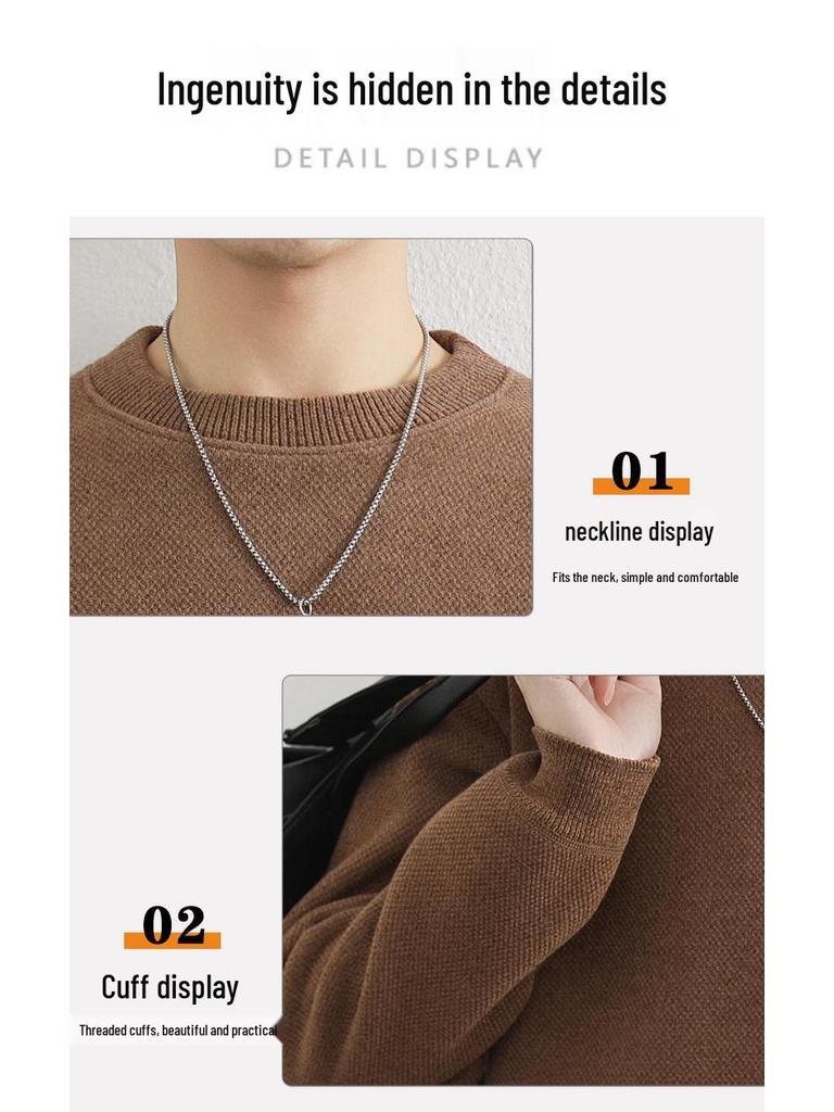 Men's Youth Velvet Thickened Wool Sweater - Embroidered, Warm, Trendy Round Neck Knitwear for Autumn and Winter