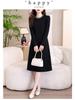 Hepburn Style Women's Elegant Black Midi Dress - Versatile Long Sleeve for Spring/Autumn 2026