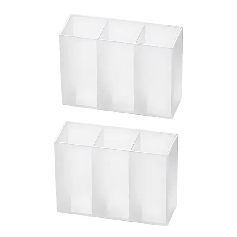 

2Pcs Mini Storage Boxes 3-Grid Plastic Makeup Brush Lipstick Storage Multi-Functional Desk Organizer for Home Kitchen Bathroom