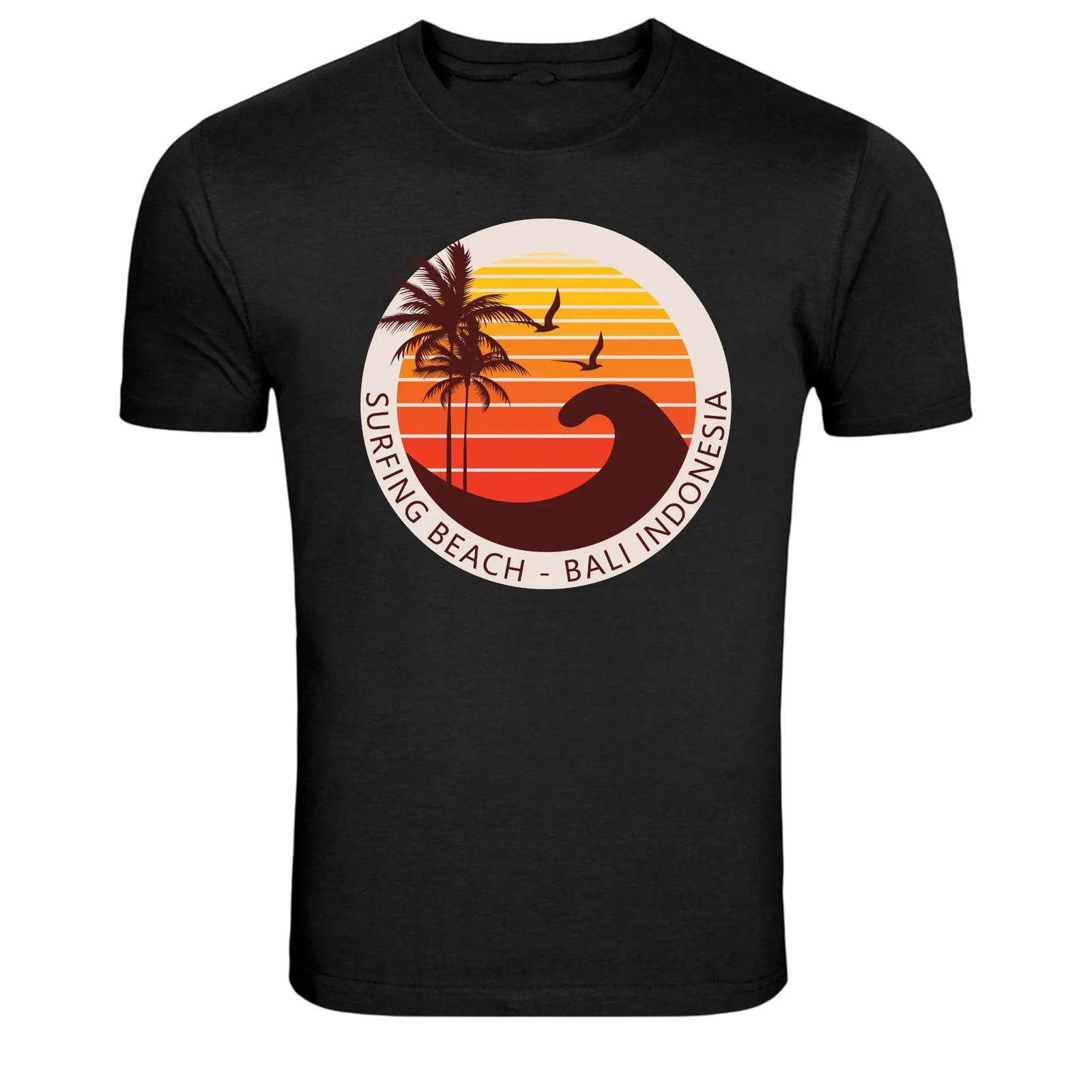 Пляж для серфинга Бали Индонезия Винтажная графика Закат Волна Футболка 2XL