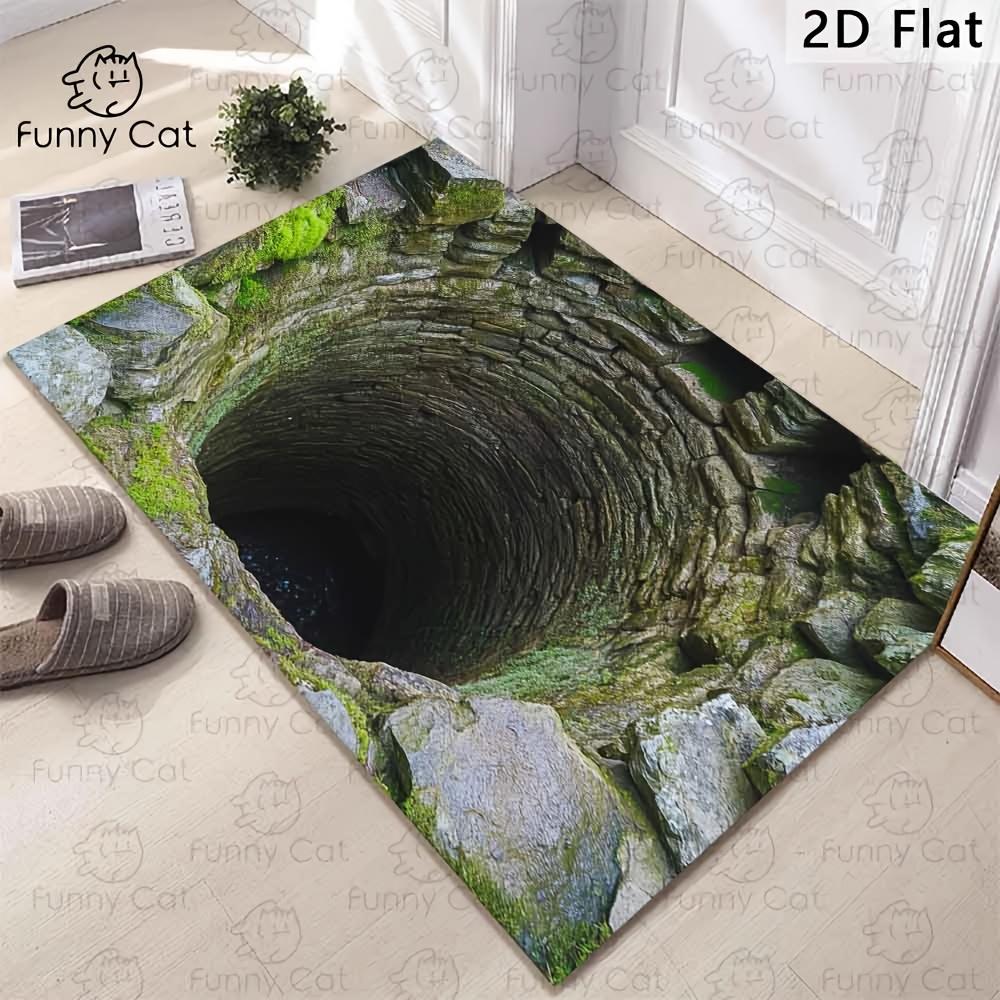 

Infinite Abyssal Stone Well Illusion Area Rug - HD Marble Pattern 3D Visual Non-Slip Floor Mat for Entryway , RV , Home 40x60cm