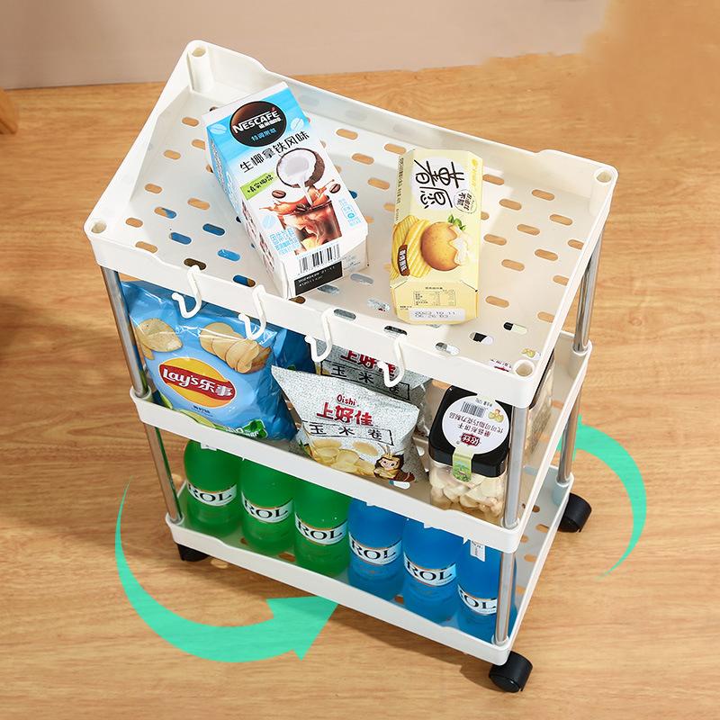 3/4 Layer Multi-layer Trolley Storage Rack with Pulleys and Hooks Kitchen Bathroom Living Room Removable Gap Storage Rack