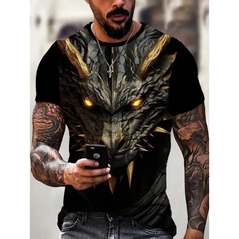 

Мужская футболка с драконом Модная футболка с 3D-принтом Футболка с животным принтом Летняя уличная одежда с коротким рукавом Повседневные мужские топы 6xl