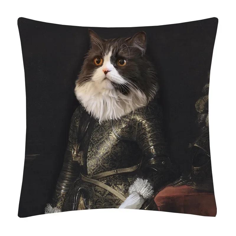 

Cute Animal Cats Portraits Cushion Cover European Vintage Style Poster Art Decorative Pillow Case 12x12Inch