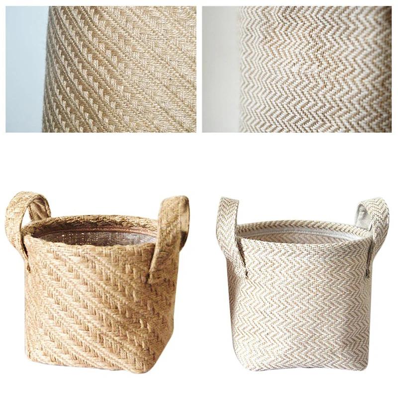 Braided Jute Cloth Flowerpot Storage Basket Cotton Linen Blended Desktop Storage Box Kids Toys Sundries Organizer Laundry Basket