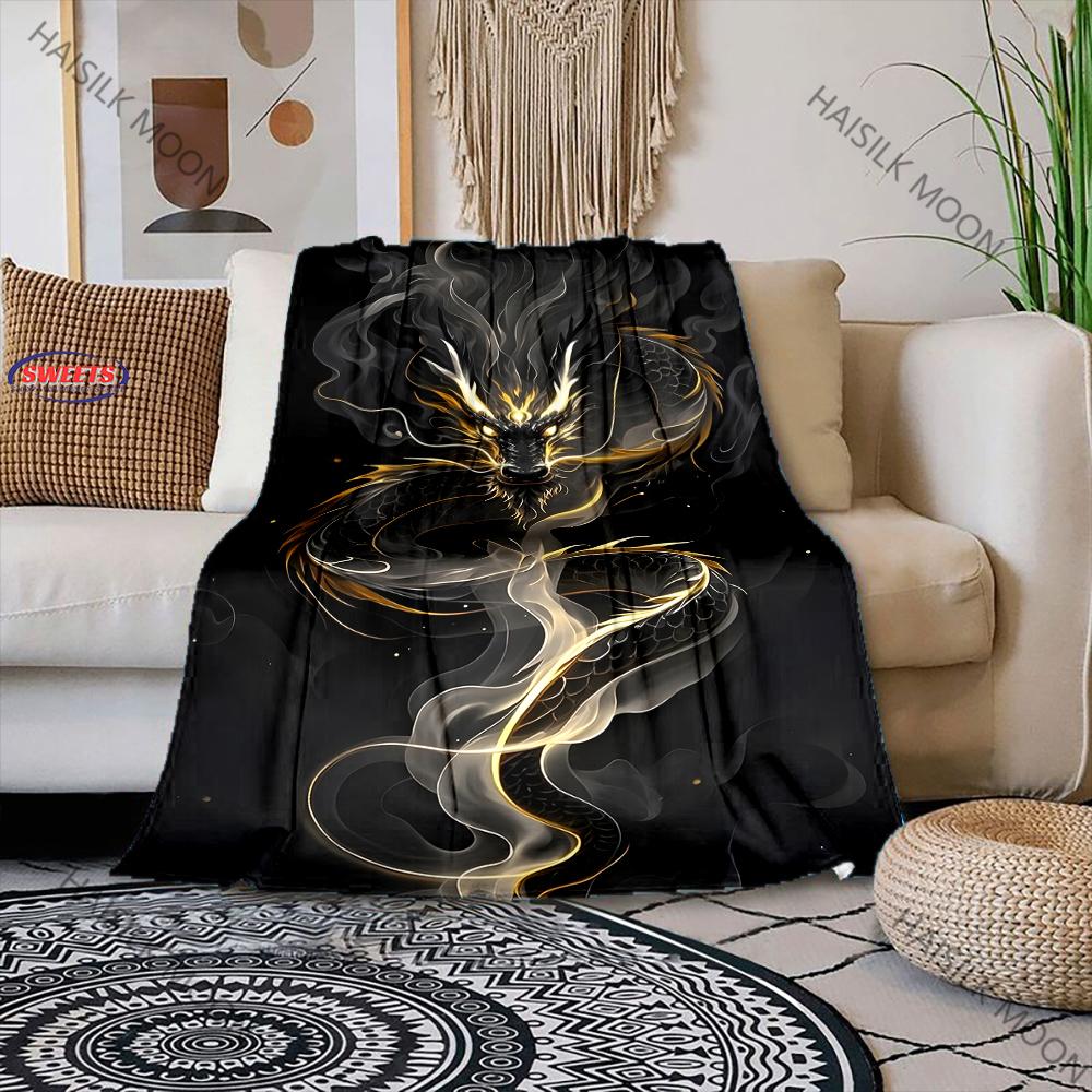 1PC Exquisite Chinese Dragon Printed Blanket Bedroom Living Room Sofa Nap Office Shawl Blanket Top Ten Holidays Luxury Gifts