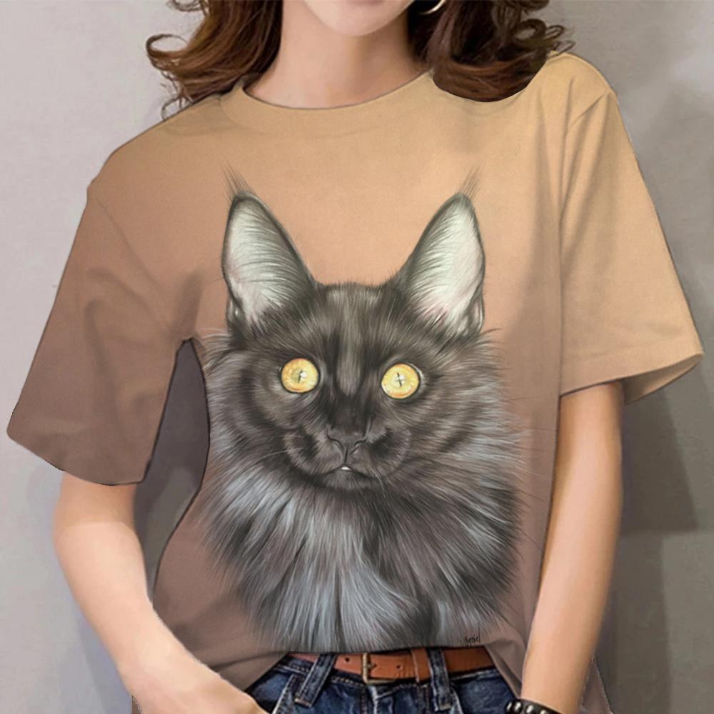 Women's Girl 3D Printed Cat Pattern Summer Casual Street Short Sleeved Top T-shirt