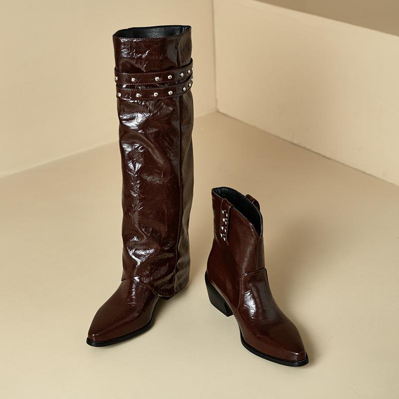 Women's Low-heeled Boots Autumn and Winter New European and American Thick-heeled Large-size Roman Medium Boots