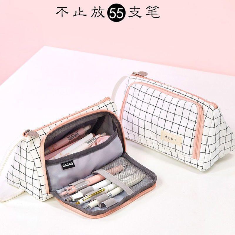 

Школьная сумка для ручек и карандашей, пенал, стационарная сумка для хранения ручек, многослойная, большой емкости, дорожная косметичка, простая клетчатая сумка черный белый