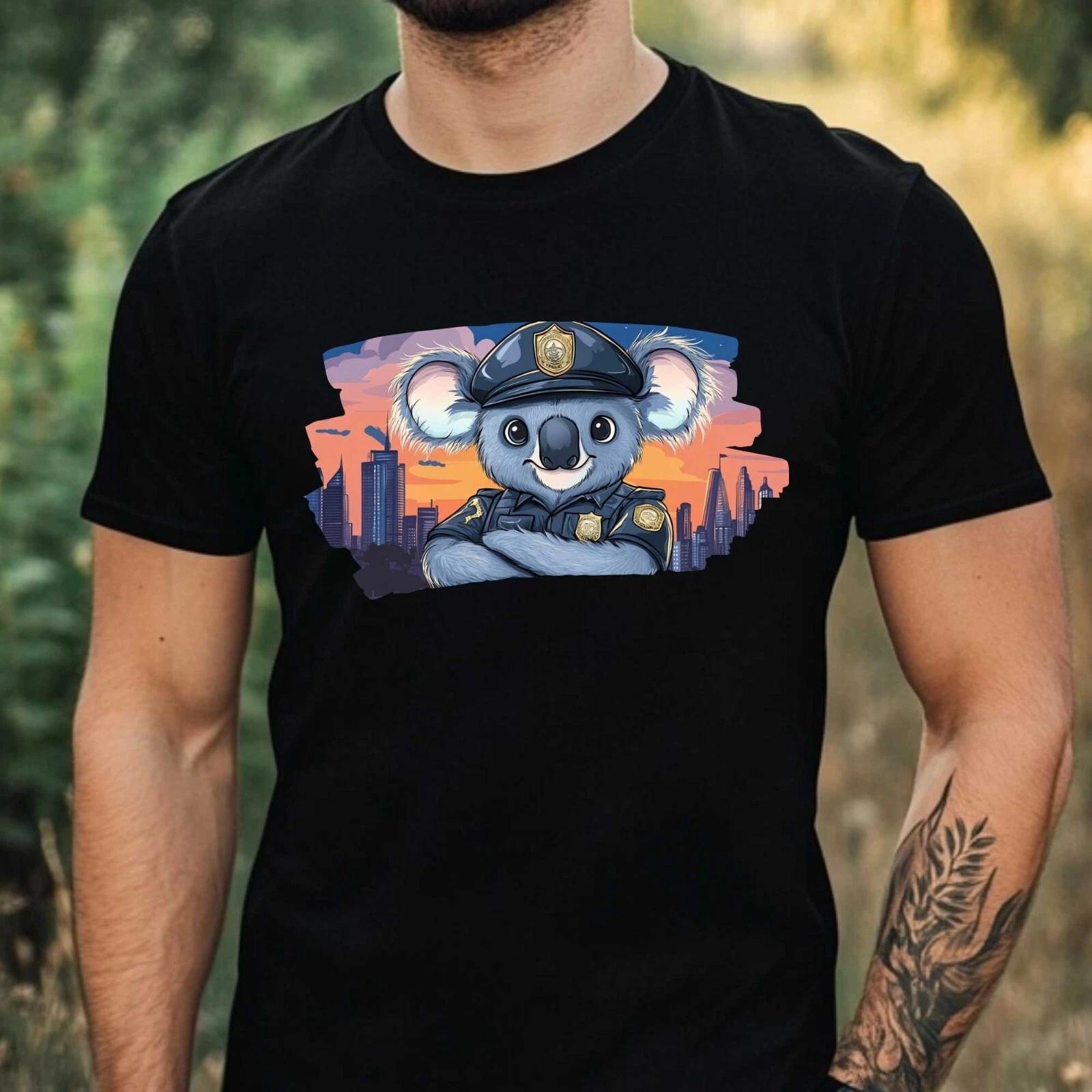 T-Shirt Herren Koala als Polizist Motiv Baumwolle Größe XS bis 5XL L