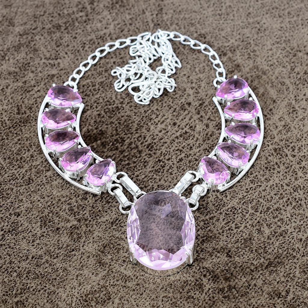 Pink Kunzite Gemstone Handmade 925 Sterling Silver Jewelry Necklace 18" KKG-443