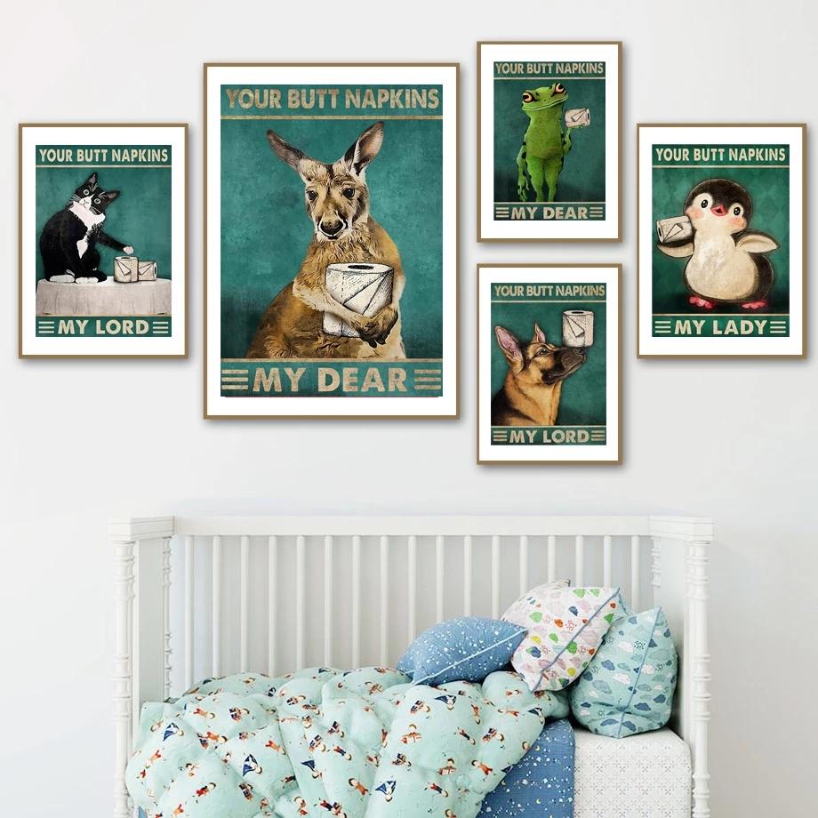 Your Butt Napkins My Lord Dear Toilet Paper Poster Print Animal Frog Kangaroo Black Cat Wall Art Canvas Painting Bathroom Decor No Frame