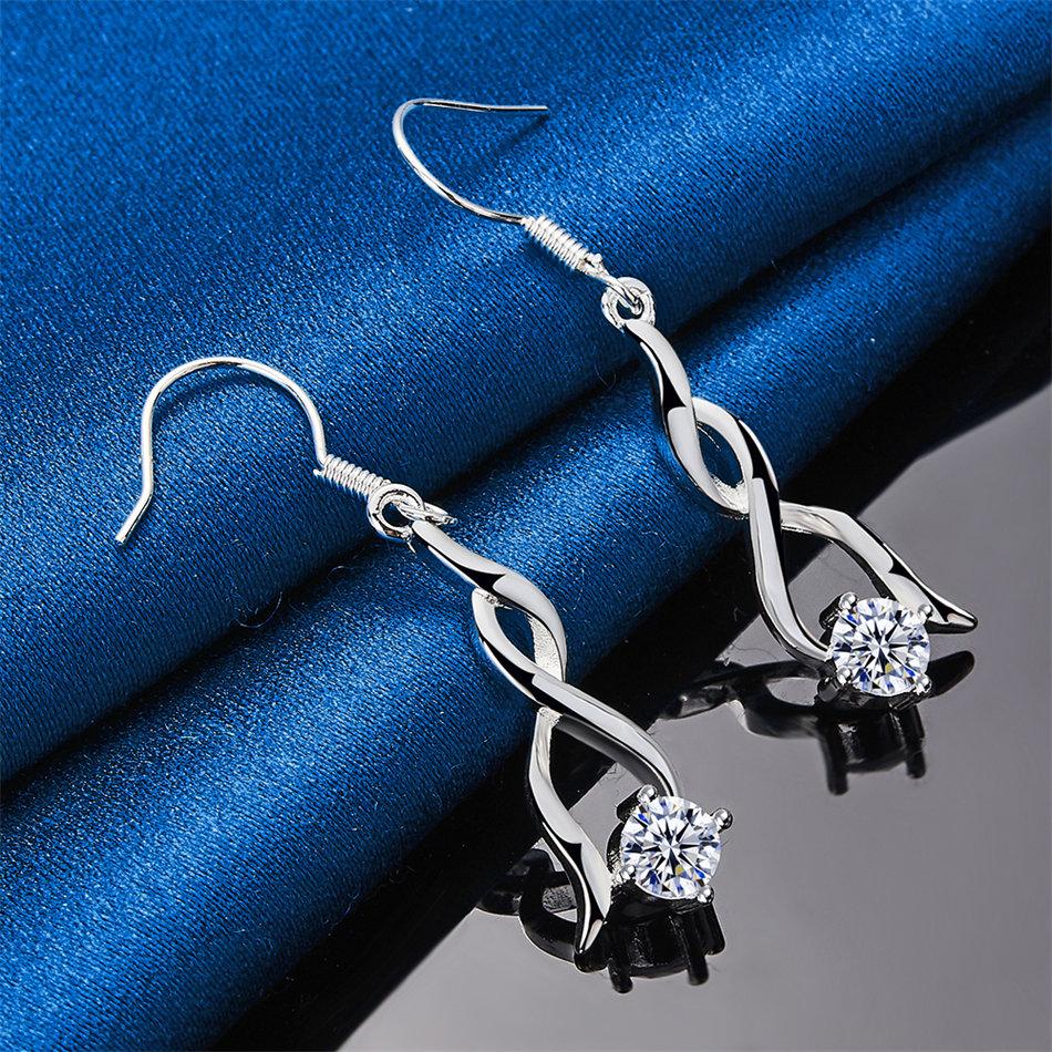 Exquisite 925 Sterling Silver Twisted and Wrapped Zirconia Earrings for Women - Fashionable Party Gifts and Wedding Accessories