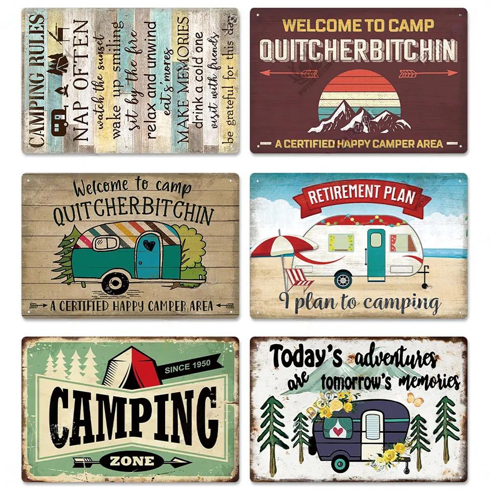 Camping Metal Posters Tin Sign Decor Vintage Plaque Metal Plate Retro Posters Wall Art Decor for Trip