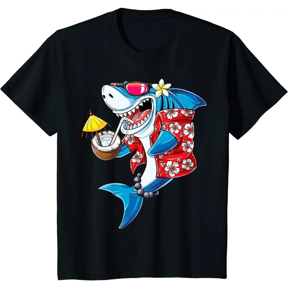 Shark Hawaiian Funny Aloha Hawaii Beach Gifts Men T-Shirt Casual Cotton Daily Four Seasons Streetwear Graphic T Shirts
