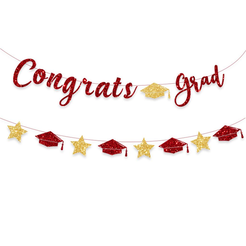 Glittering Congrats Grad Banner Graduation Party Ornament Hanging Decoration for Class of Graduation Celebration