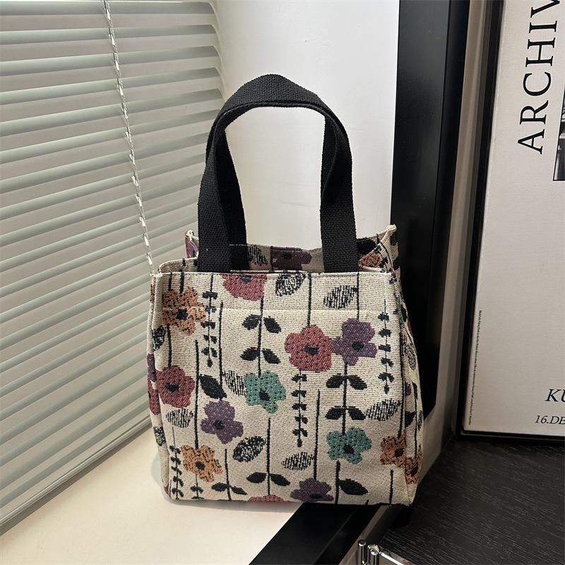 Personalized Flower Canvas, Literary and Fresh, Student Tutoring, Personalized Work Commuting, Large-capacity Shoulder Clutch Bag