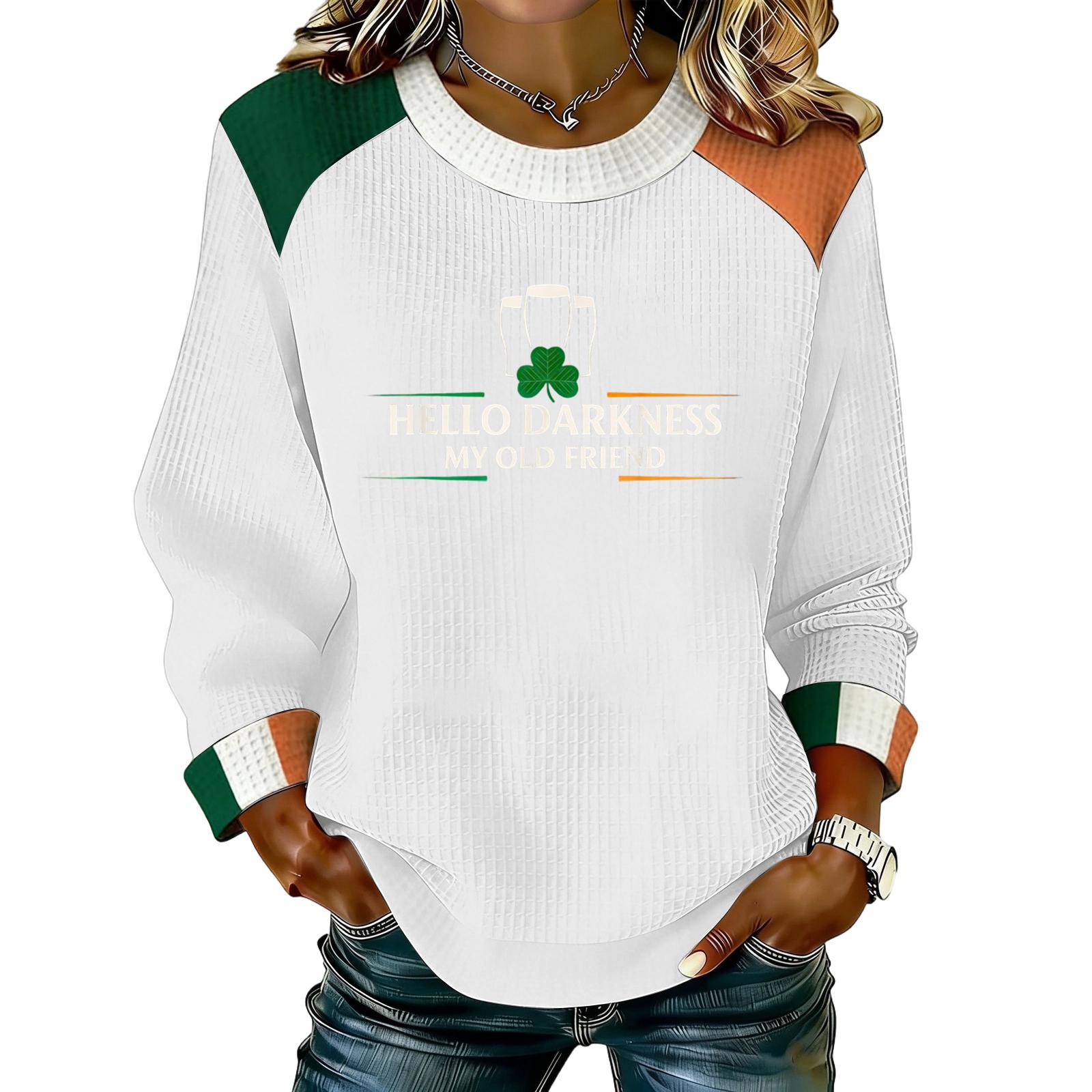 

Women s Casual Fashion Print Long Sleeve Round Neck Pullover Top Blouse XL білий