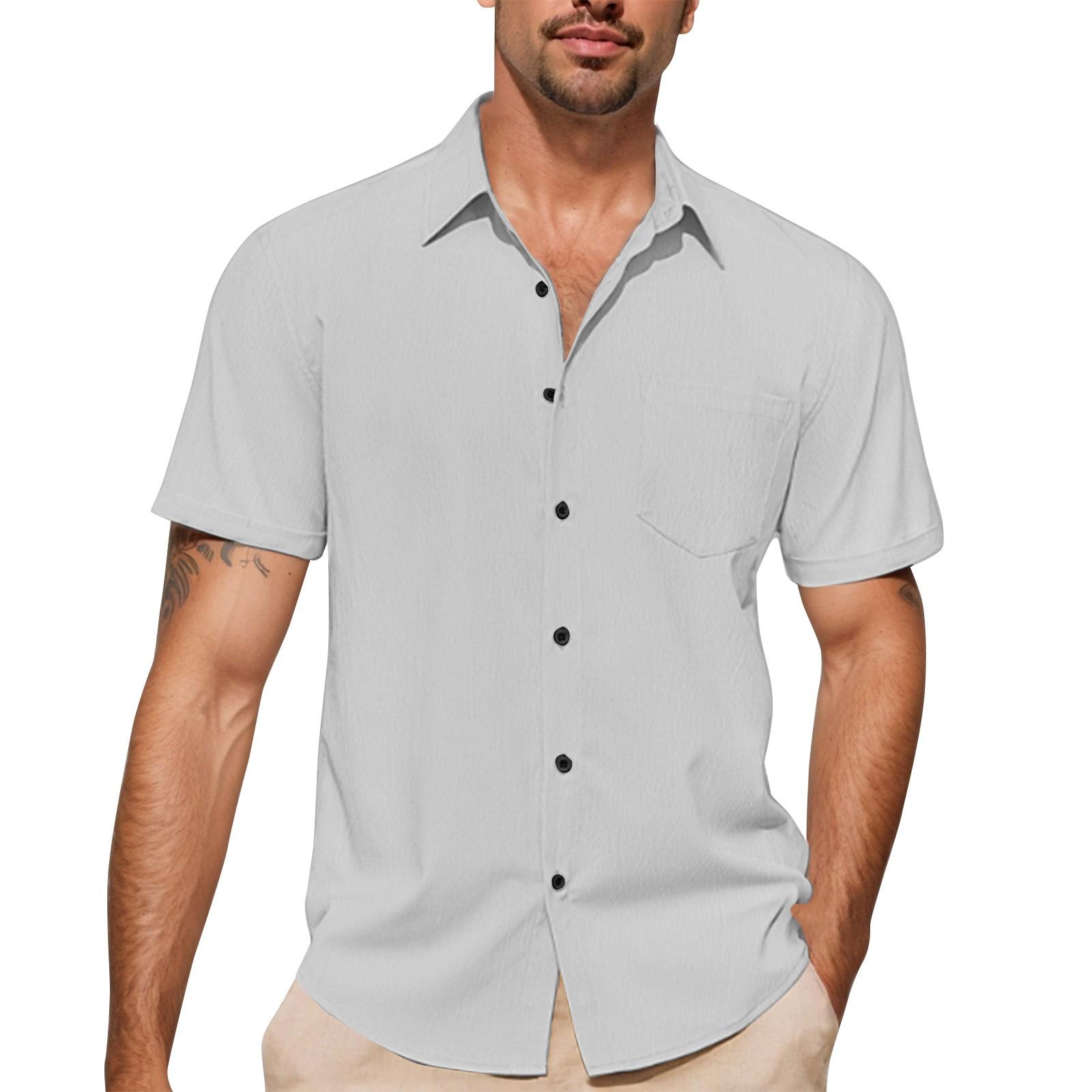 

Мужская рубашка с воротником-стойкой из искусственного льна, стираная, смятая, для отдыха на открытом воздухе, повседневная, на пуговицах L белый