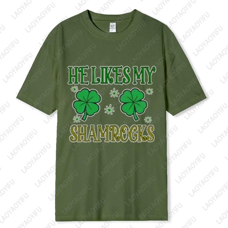 Saint Patricks Day Couple Tee Fun Festival Graphic Simple Style Oneck Printed Unisex Cotton Tshirt Man Women Lovers Clothes