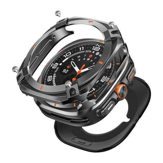 Watch Protective Case for Galaxy Watch Ultra 47mm Shockproof Rugged Zinc Alloy Protector Bezel with Back Cover Square Watch Bumper Cover Shell