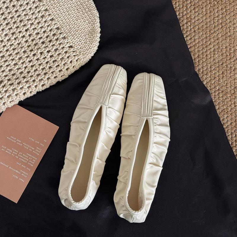 

Трендовые французские туфли-балетки с плиссировкой и квадратным носком, фея 2025, фея-ветер, женская обувь, универсальная рабочая обувь, туфли для бабушки 40 белый