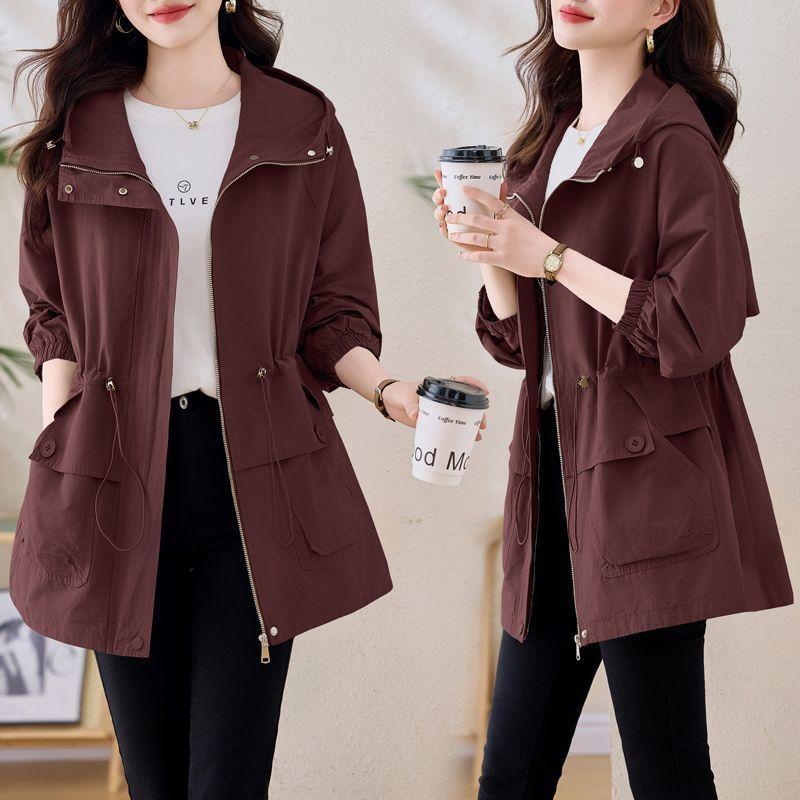 Trendy Casual Loose Women's Windbreaker Jacket Mid-Length Versatile Waist-Cinching Lightweight Fashionable Outerwear