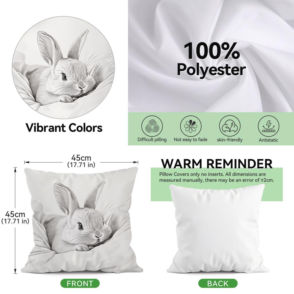 Cute Bunny Sketch Cushions Pillowcase Polyester Cushion Cover Throw Pillow Pillowcover Home Car Sofa Decor