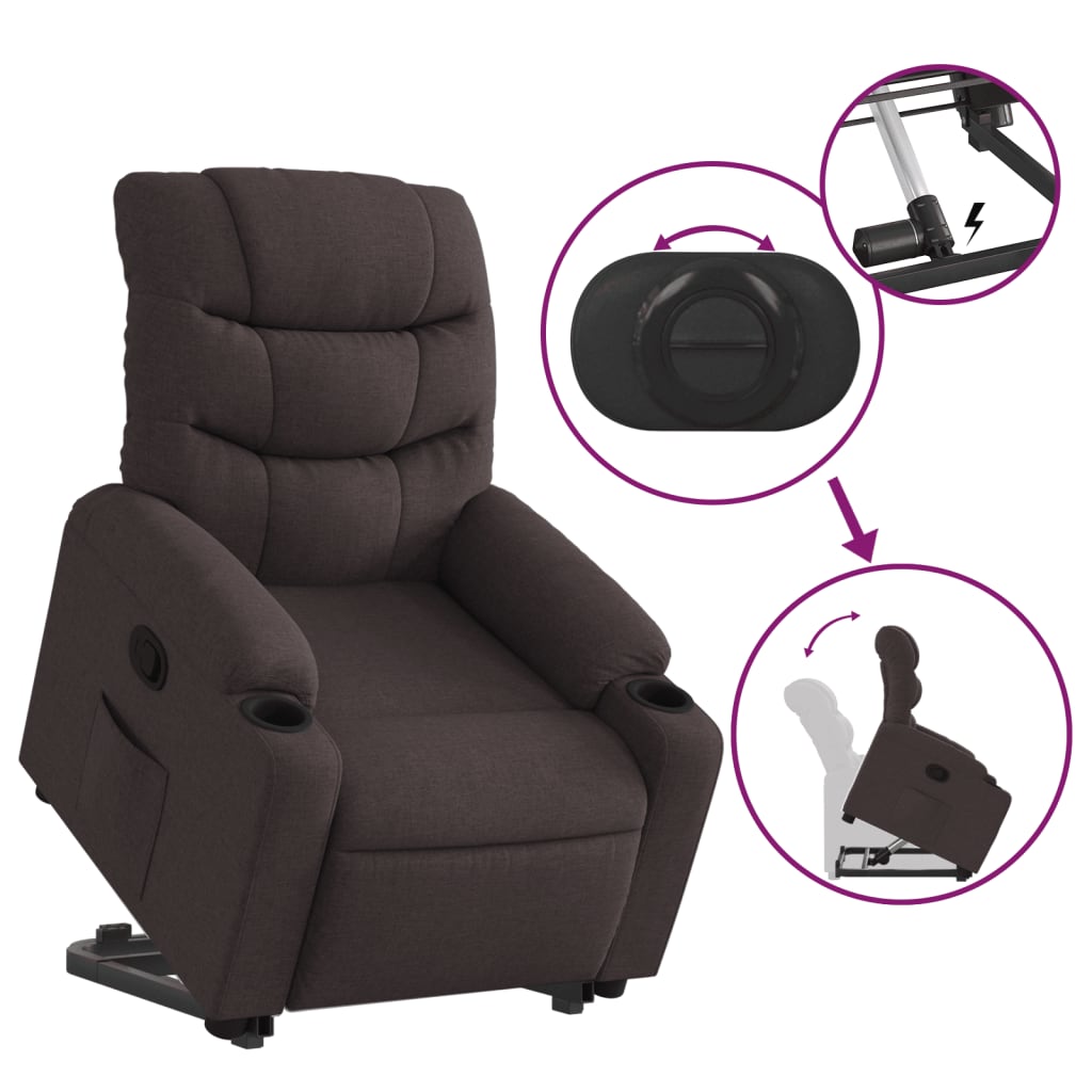 Recliner Chair with Lift Assist Dark Brown Fabric