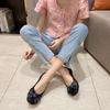 Mesh Shoes for Women Black Square Toe with Bow Woman Flats Trends 2025 Original Deals Aesthetic Light Korean Walking New In 39