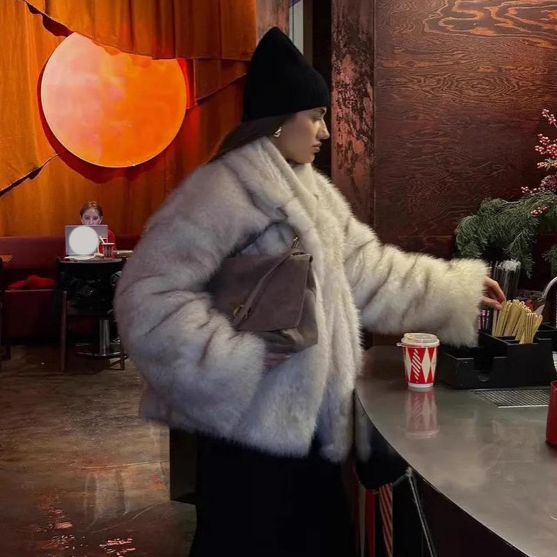 Winter Fur Coat Women Fashion Fluffy Outerwear Overcoat Girl Furry Warm Jacket