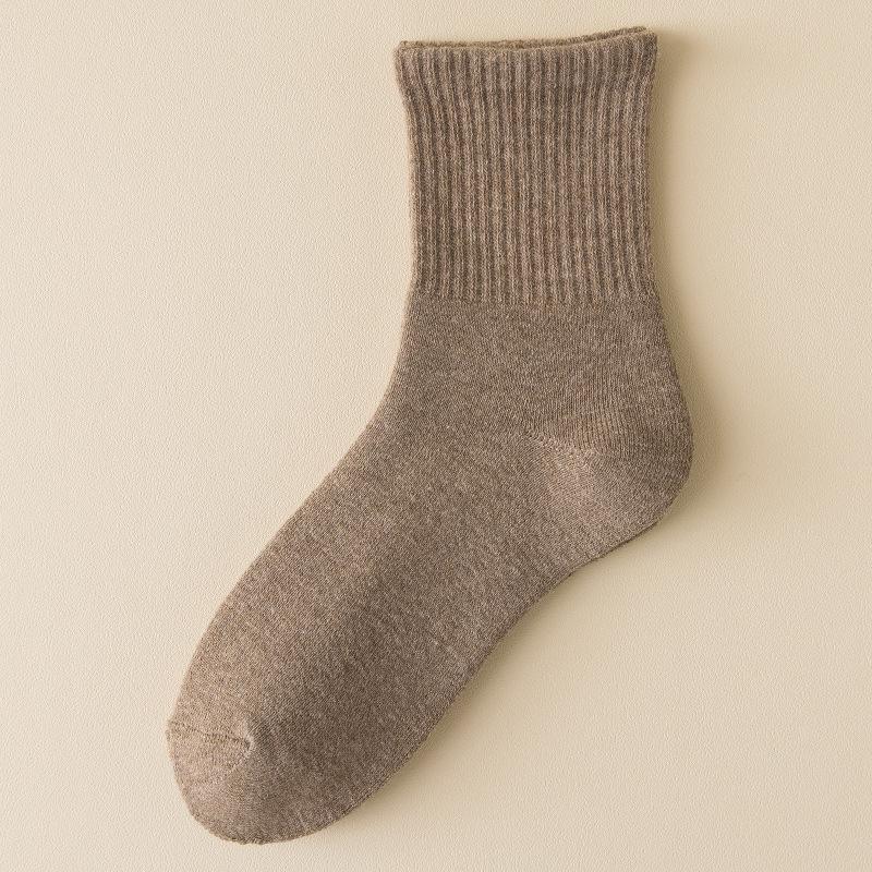 Men's Winter Mid-Calf Cotton Socks - Thick, Warm, Solid Color, Japanese Style, Home Comfort, Versatile Long Socks