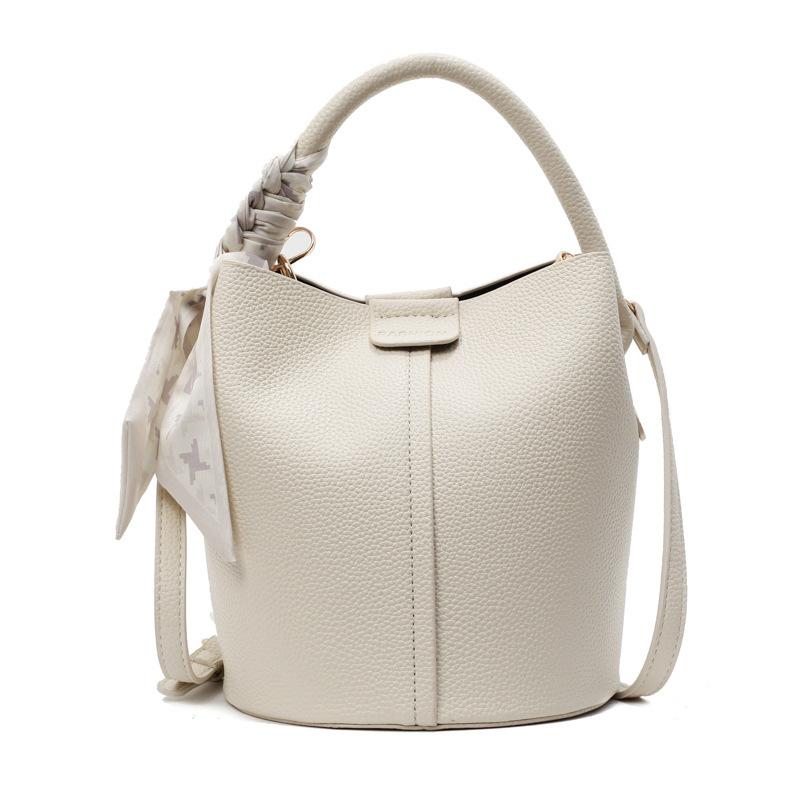 

Premium lychee pattern silk scarf portable bucket bag women s spring new fashion soft leather shoulder oblique span bag