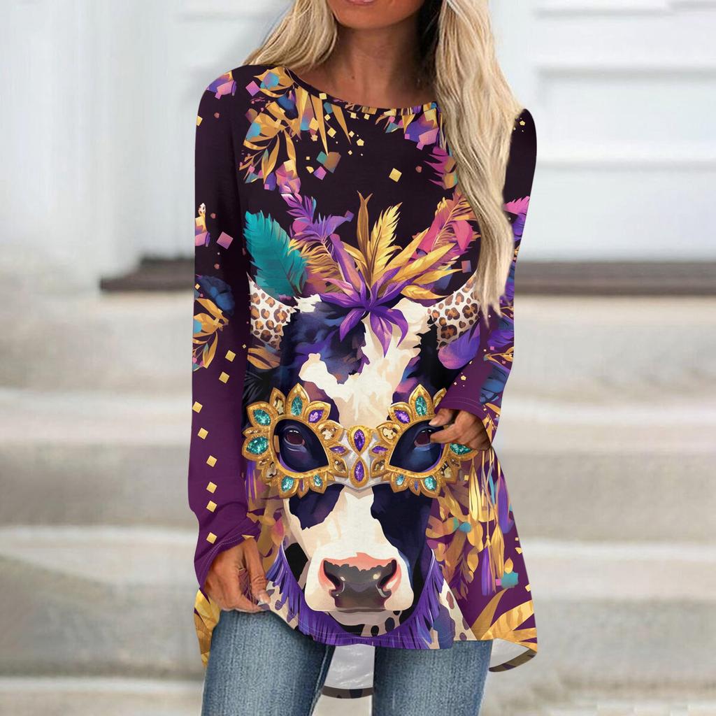 Damen Modisches Rundhals Raglan Langarm Karneval Bedrucktes Lässiges Pullover Oberteil