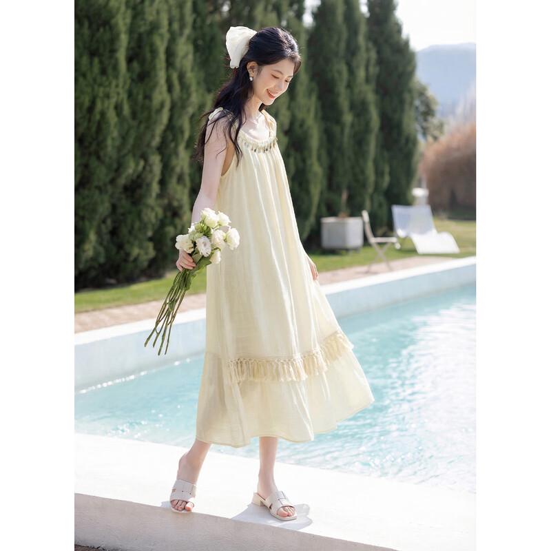 Boho Tassel Tie-Waist Midi Strap Dress