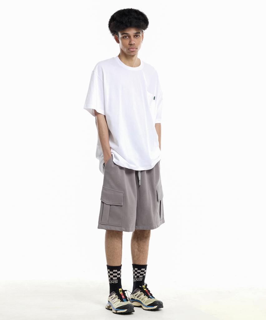 CREAM SODA LAB Pigment Cargo Bermuda Elastic Pants Grey
