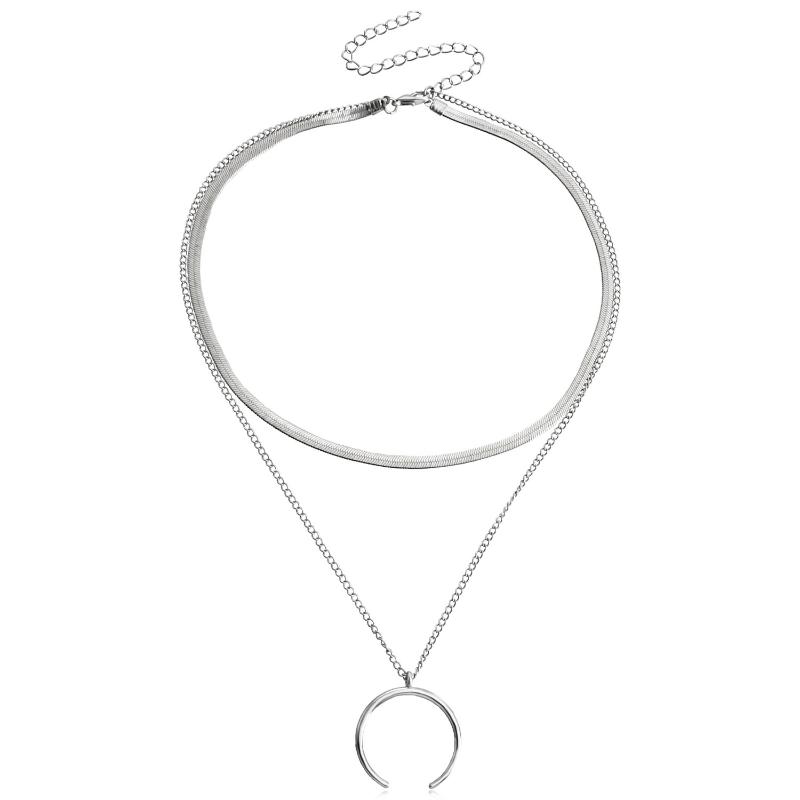Vintage Mehrschichtige Choker Damen Einfache Halbmond-Anhänger Schlangenkette Anhänger Halskette Geburtstags-Schmuckgeschenk
