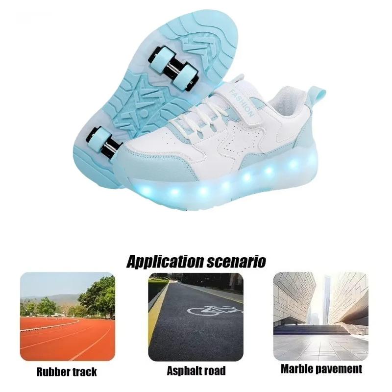 NEW Children's Roller Skating Shoes 4 Wheel LED Skating Shoes 2 in 1 Removable Pulley Skate Skating Parkour Sneaker with Wheels