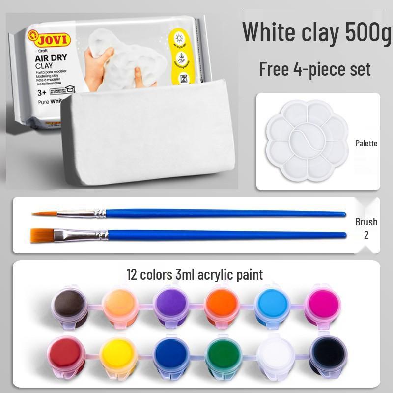 Air-Dry Stone Plasticine Clay 250g - White No-Bake Pottery Clay with Varnish and Tools