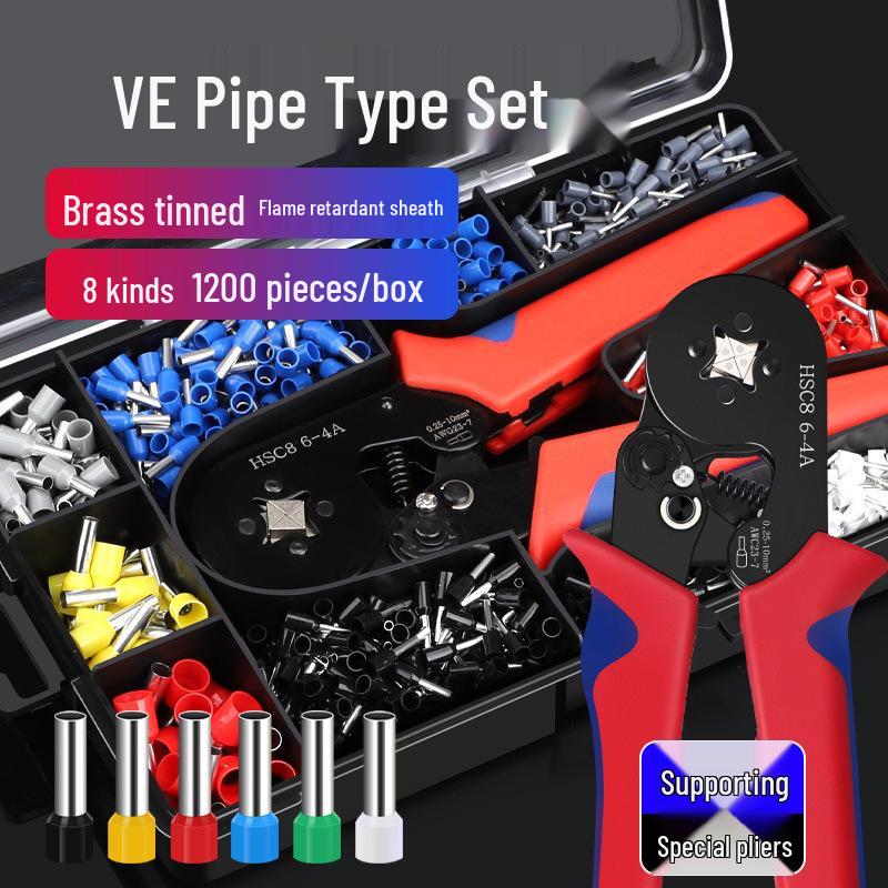 Insulated Wire Connector & Crimping Plier Set: 800/1200/1800 Pcs Tubular Cold-Press Terminals, 6-4A