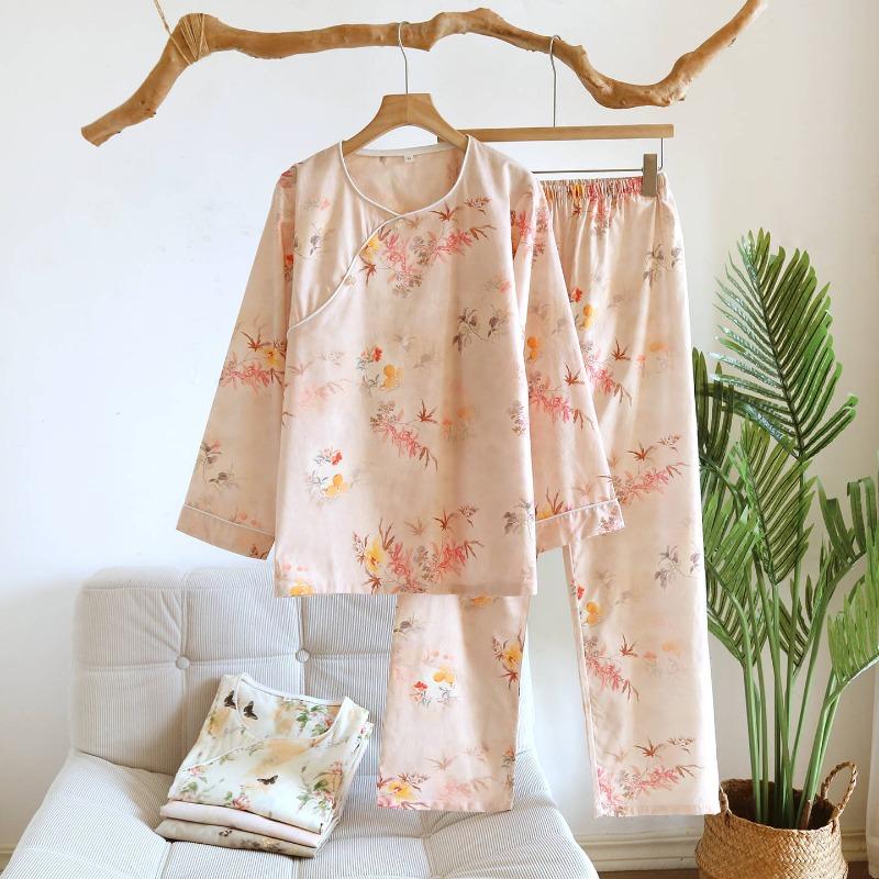 Nuovo Set Pigiama da Donna Primavera e Autunno 2026, Nuovo Stile Cinese Puro Cotone Popeline Manica Lunga Abbigliamento da Casa Set Due Pezzi